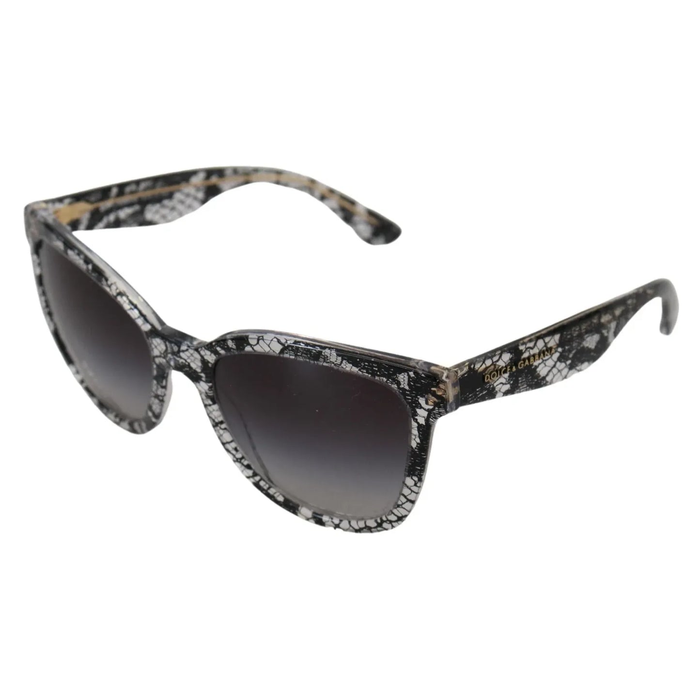 Dolce & Gabbana DG4190 Black Lace Acetate Crystal Round Sunglasses with grey gradient lenses for women.