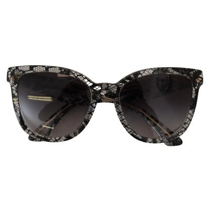Dolce & Gabbana DG4190 Black Lace Acetate Crystal Round Sunglasses with gray lenses offering 100% UV protection for women.
