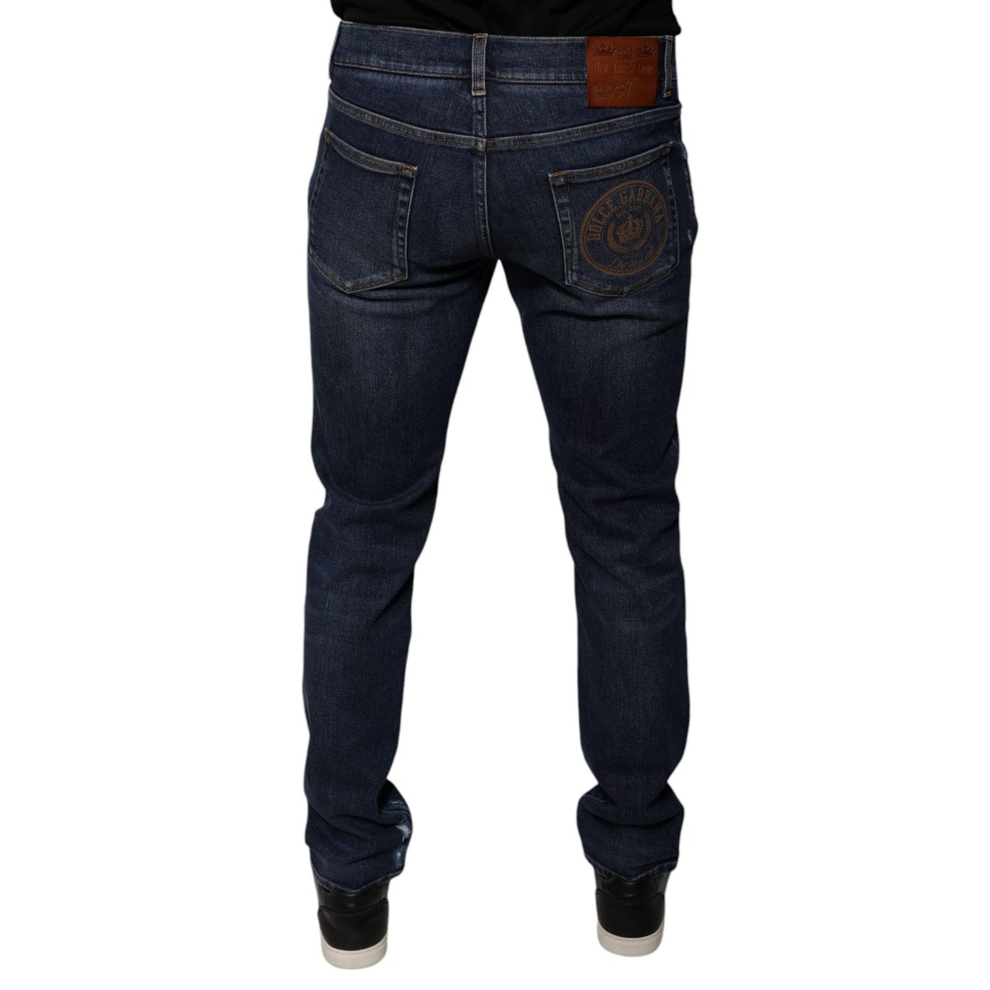 Dolce & Gabbana Dark Blue Cotton Logo Skinny Denim Jeans