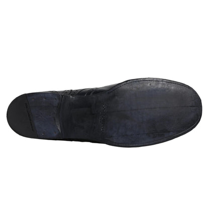 Dolce & Gabbana Dark Blue Leather Derby Wingtip Formal Shoes