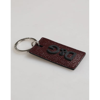 Dolce & Gabbana Dark Brown Leather Logo Metal Ring Men Keychain Keyring with silver detailing and logo-engraved hardware.