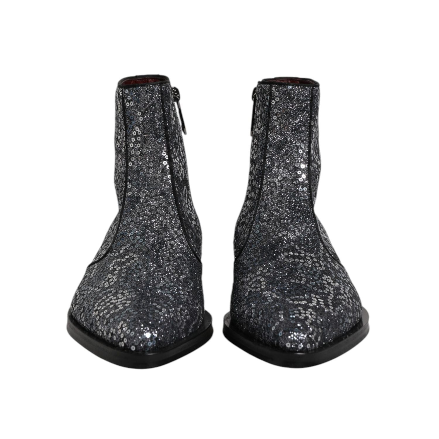 Dolce & Gabbana Dark Gray Cotton Sequined Chelsea Boots Shoes