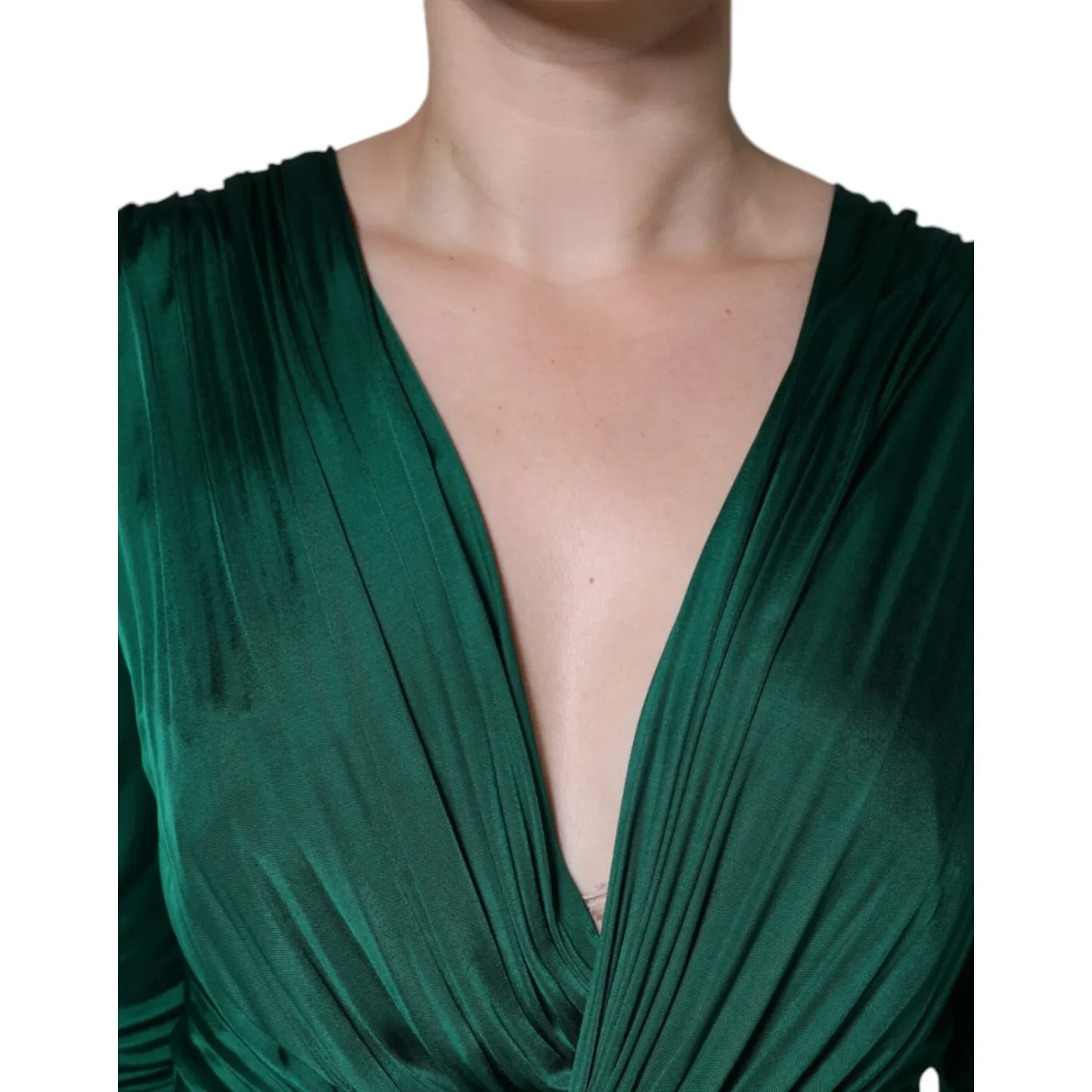 Dolce & Gabbana Dark Green Viscose Long Sleeve Midi Dress