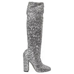 Dolce & Gabbana Silver Sequined High Boots Stretch Shoes LA10943-39