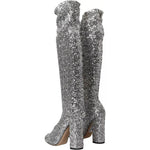 Dolce & Gabbana Silver Sequined High Boots Stretch Shoes LA10943-39