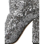 Dolce & Gabbana Silver Sequined High Boots Stretch Shoes LA10943-39