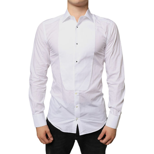 Dolce & Gabbana White Bib Cotton Poplin Formal Dress Shirt TSH6289-39