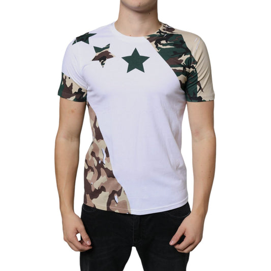 Dolce & Gabbana White Camouflage Stars Crew Neck T-shirt TSH86639-46