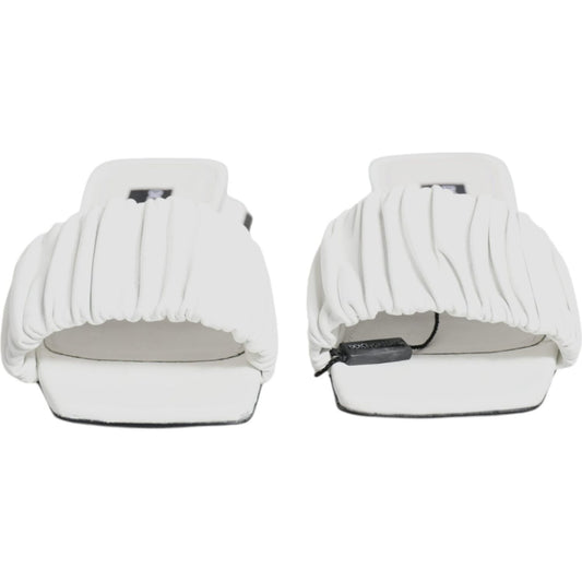 Dolce & Gabbana White Leather Slides Flats Sandals Shoes LA11740-37