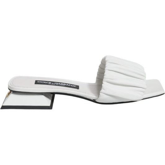 Dolce & Gabbana White Leather Slides Flats Sandals Shoes LA11740-37