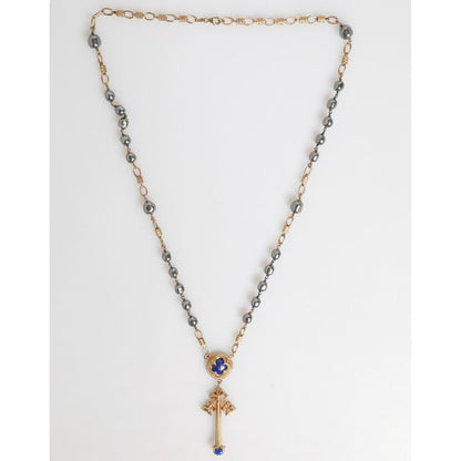 Dolce & Gabbana Gold Tone Beaded Chain Religious Cross Necklace