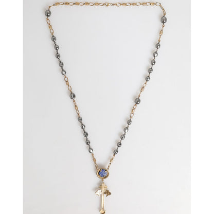 Dolce & Gabbana Gold Tone Beaded Chain Religious Cross Necklace