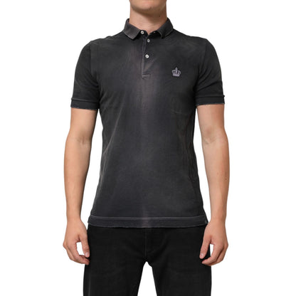 Dolce & Gabbana Gray Cotton Crown Collared Men Polo T-shirt