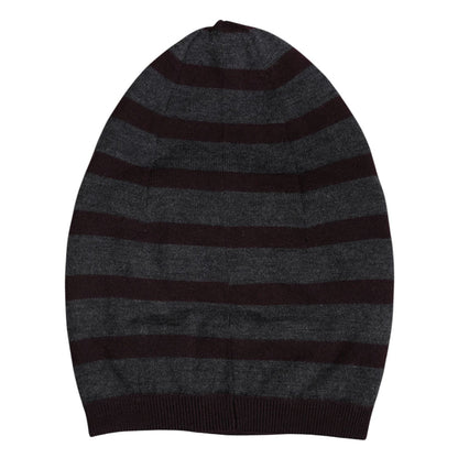 Dolce & Gabbana Gray Striped Wool Knitted Winter Beanie Hat