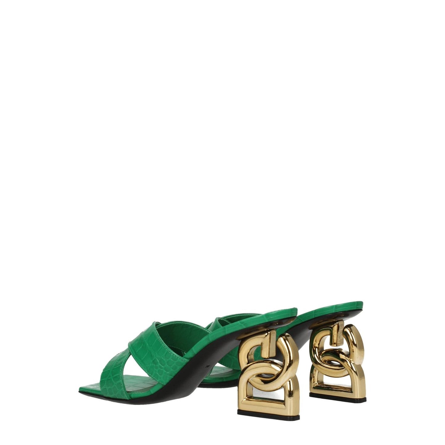 Dolce & Gabbana Green Leather Flat Sandals