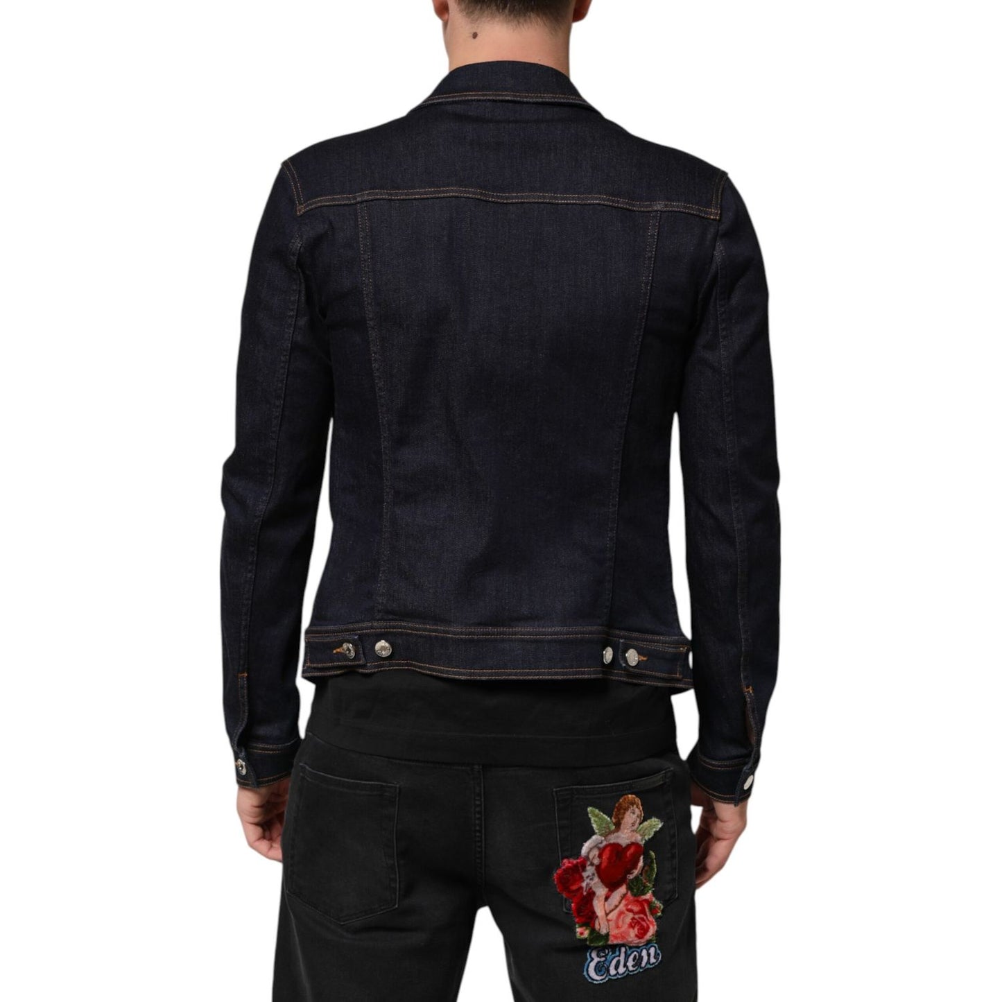 Dolce & Gabbana Indigo Blue Denim Slim Fit Logo Patch Jacket