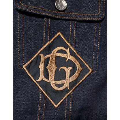 Dolce & Gabbana Indigo Blue Denim Slim Fit Logo Patch Jacket