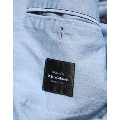 Dolce & Gabbana Light Blue Linen Double Breasted Men Jacket Blazer