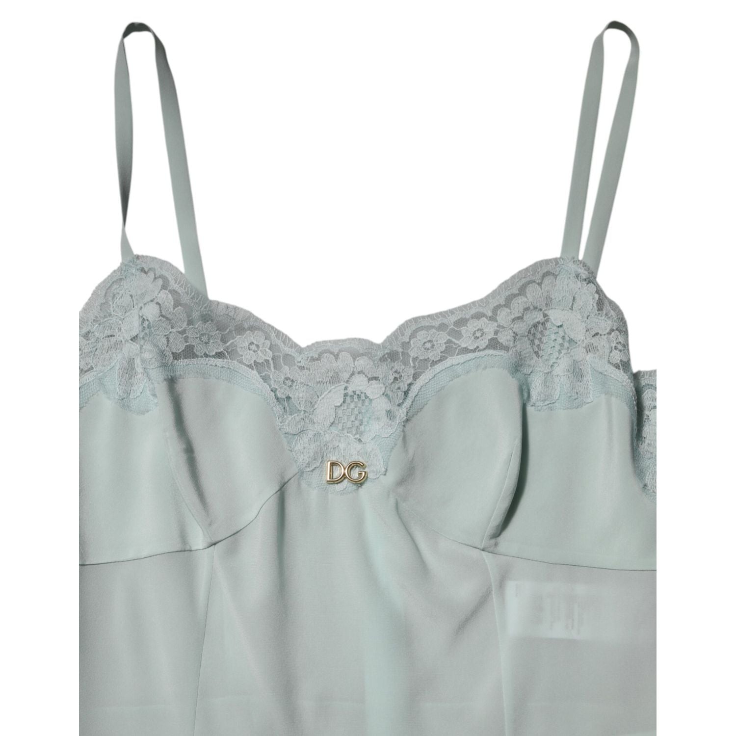 Dolce & Gabbana Light Blue Silk Lace Midi Bodycon Slip Dress