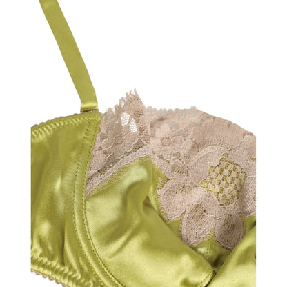 Dolce & Gabbana Lime Green Silk Satin Lace Padded Balconnet Underwear