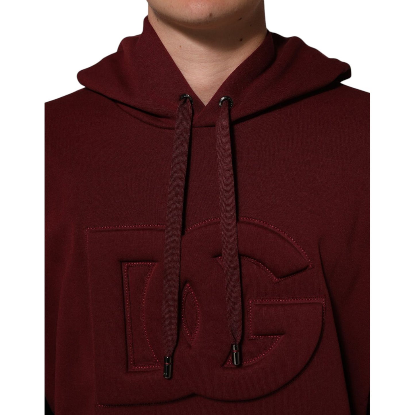 Dolce & Gabbana Maroon Embossed Logo Hooded Sweatshirt Sweater with iconic DG logo detail in premium cotton material