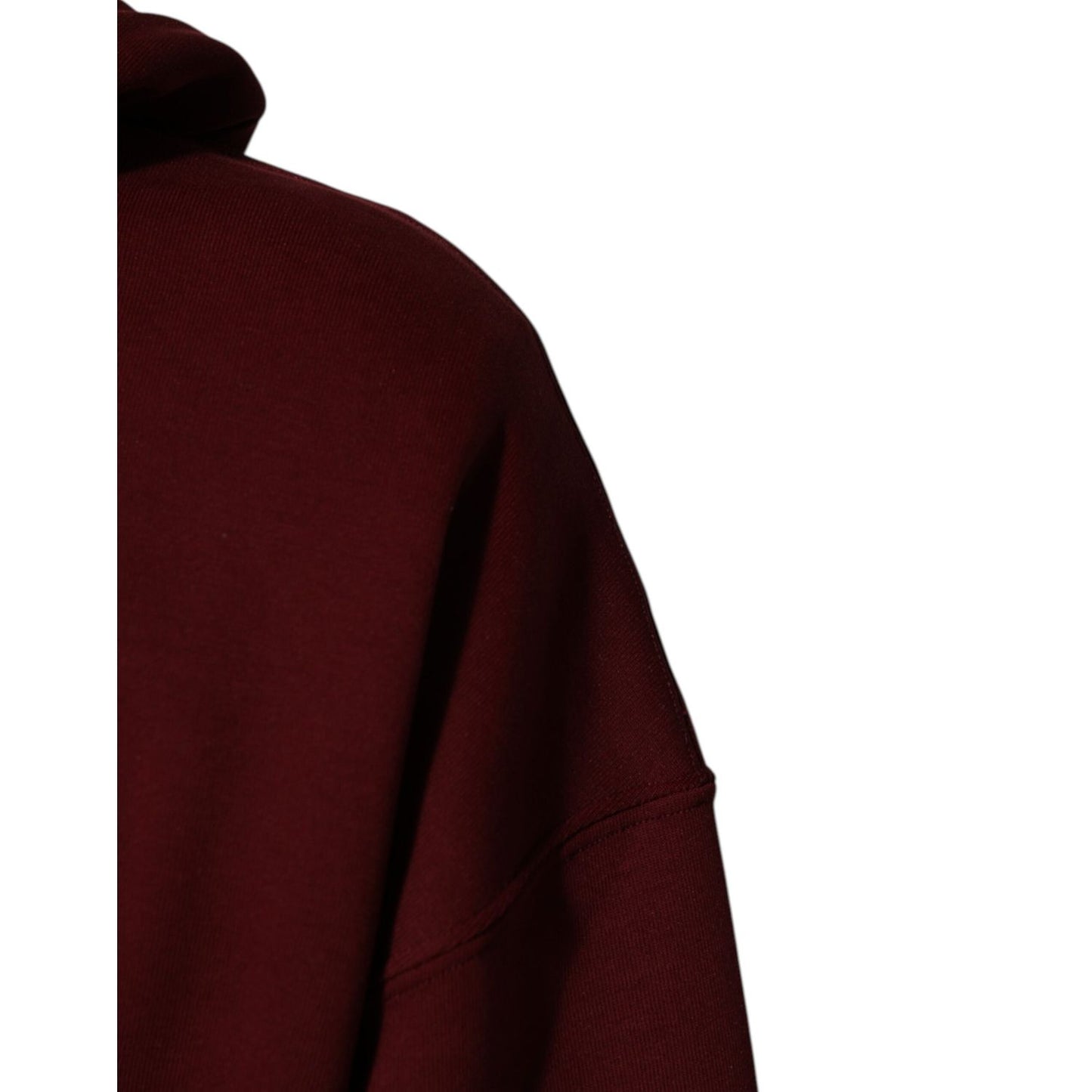 Dolce & Gabbana Maroon Embossed Logo Hooded Sweatshirt Sweater, close-up view of premium brown cotton fabric.