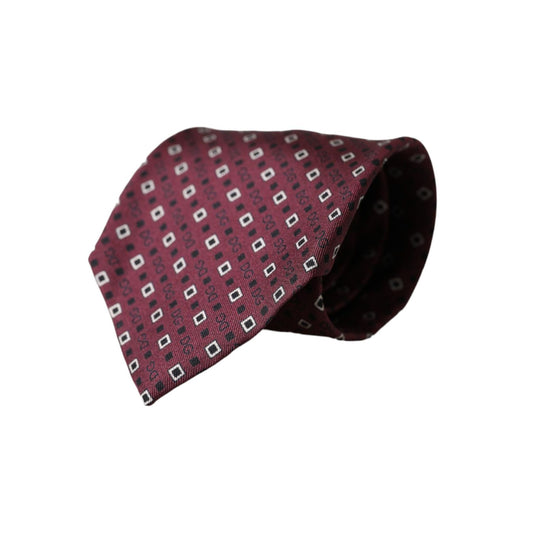 Dolce & Gabbana Maroon Silk Branded Logo Adjustable Men Tie with geometric pattern on display