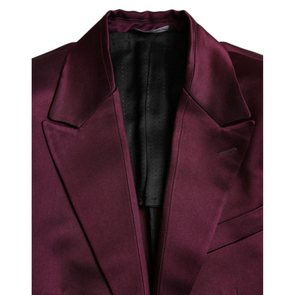 Dolce & Gabbana Maroon Silk Single Breasted Coat Blazer
