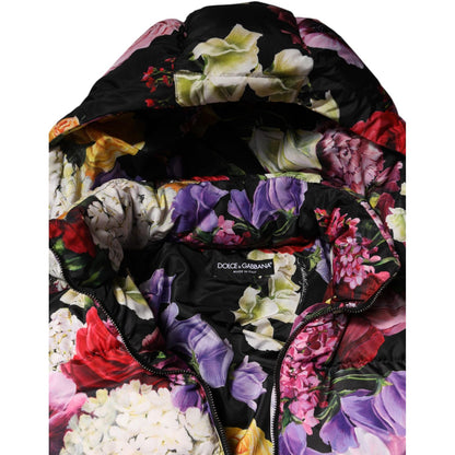 Dolce & Gabbana Multicolor Floral Hooded Puffer Quilted Jacket