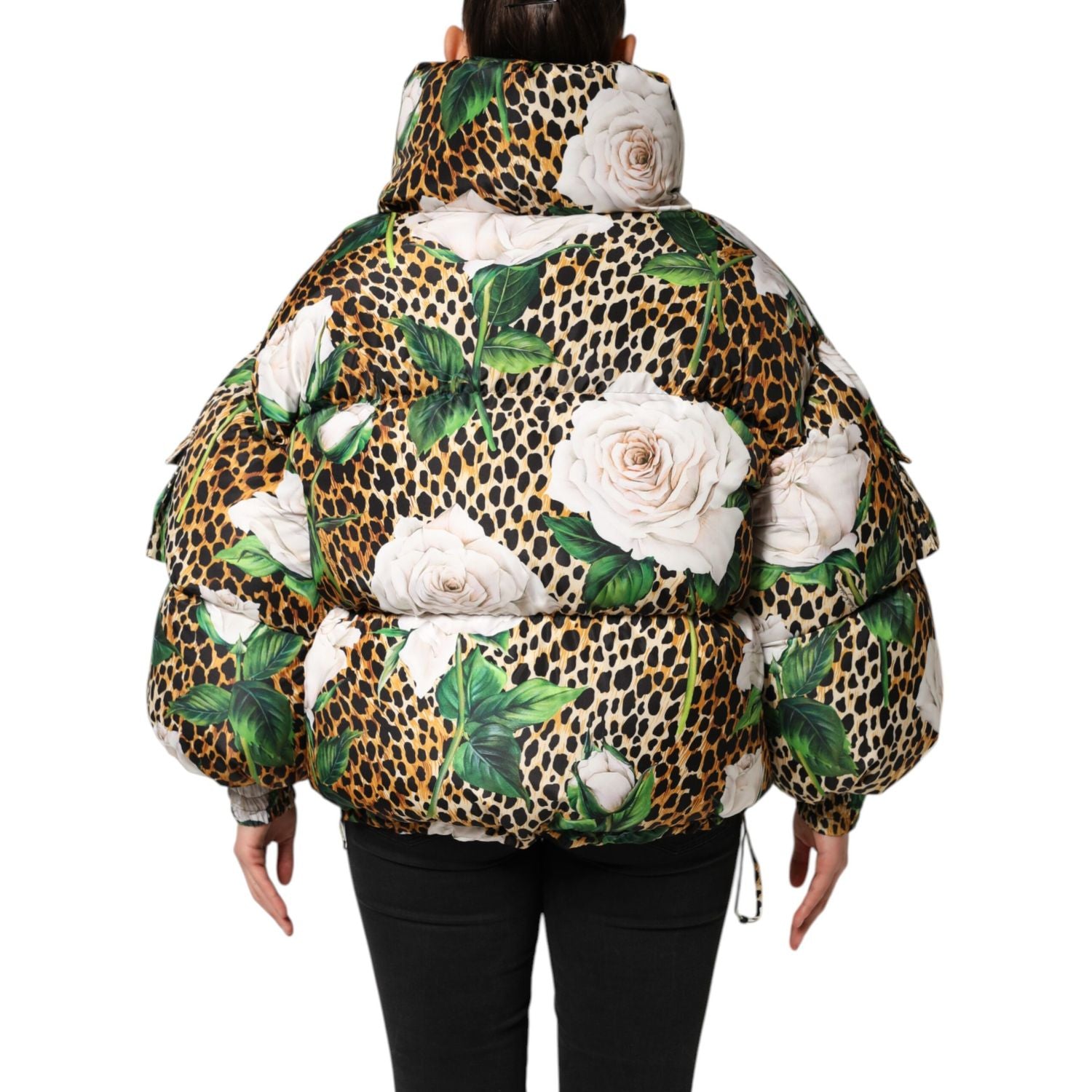 Dolce & Gabbana Multicolor Leopard Rose Puffer Quilted Jacket
