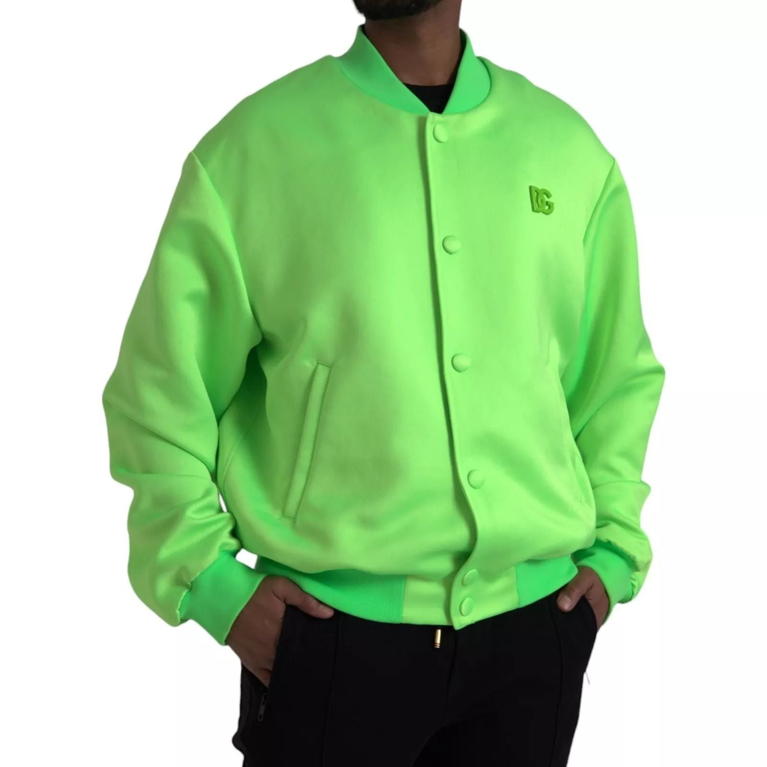 Dolce & Gabbana Neon Green Polyester Long Sleeves Men Bomber Jacket