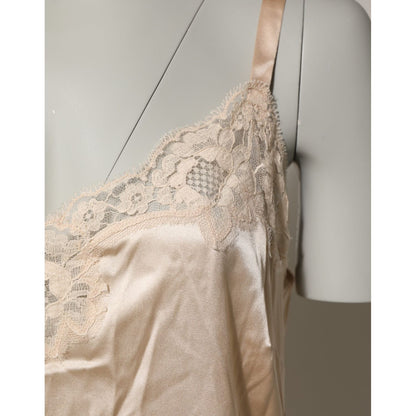 Dolce & Gabbana Nude Chemise Lingerie Silk Blend Lace Trim Dress