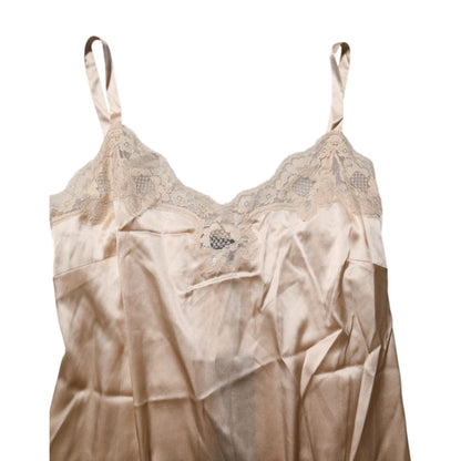 Dolce & Gabbana Nude Chemise Lingerie Silk Blend Lace Trim Dress