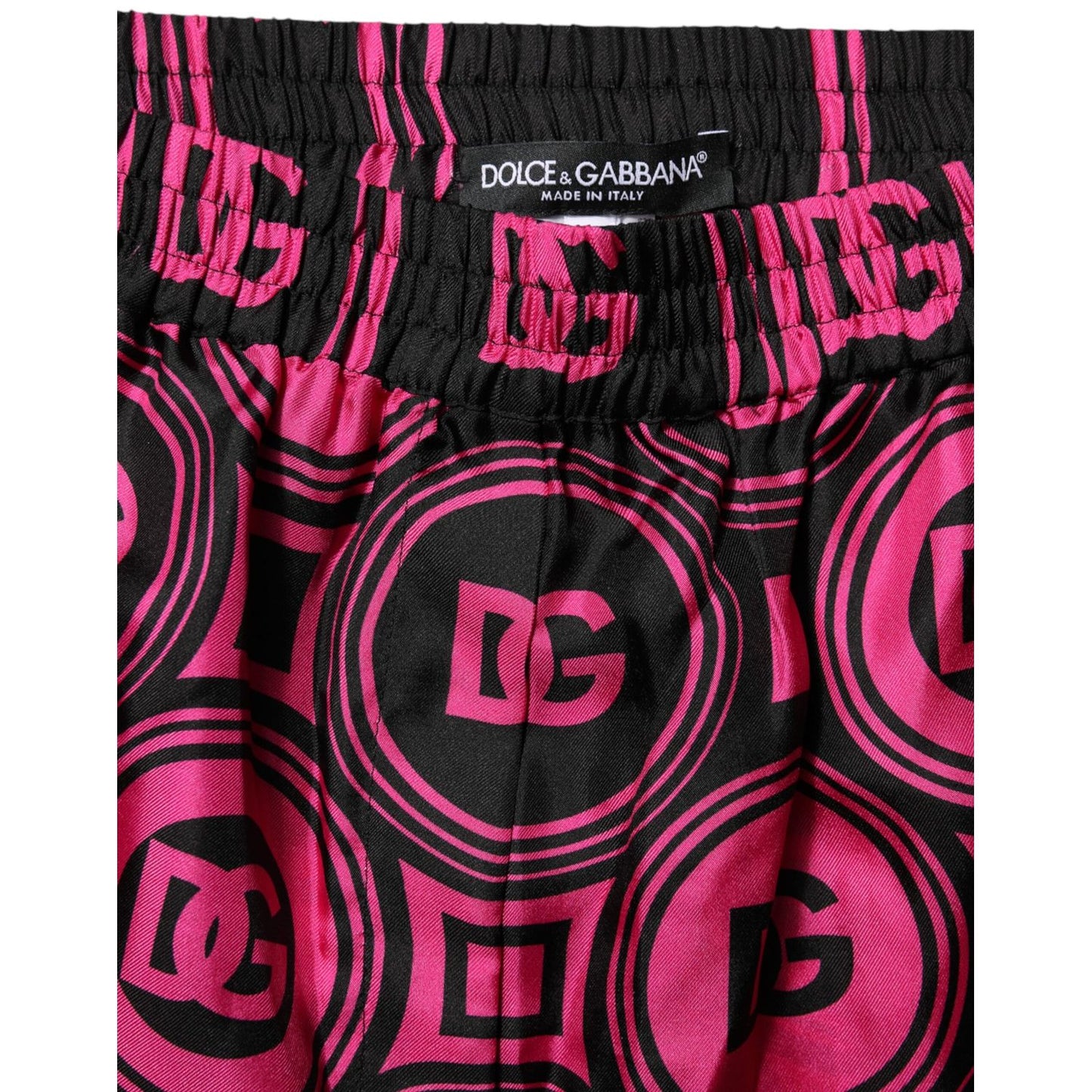 Dolce & Gabbana Pink Black Silk Logo Print DG Pattern Shorts