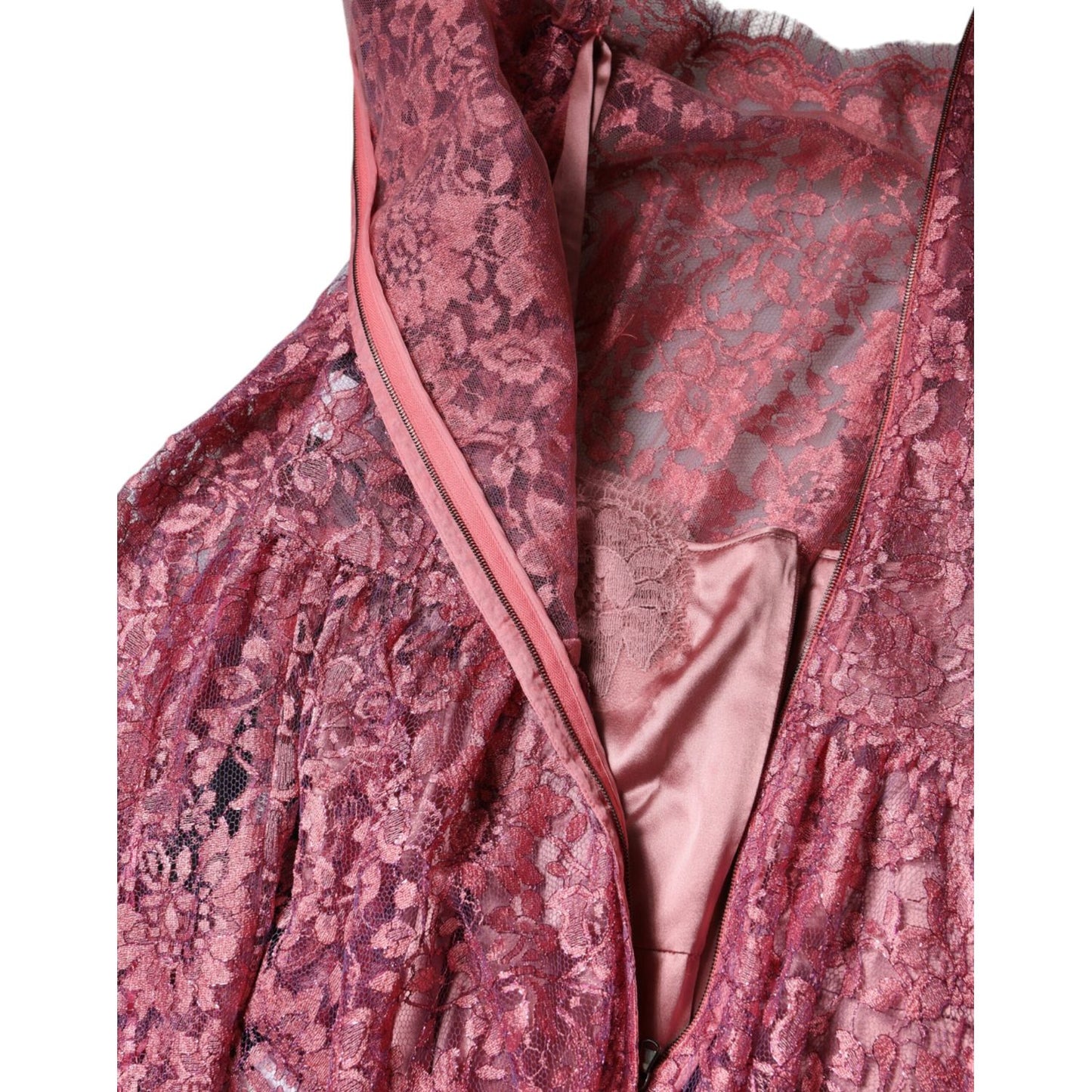 Dolce & Gabbana Pink Floral Lace Long Sleeve Midi Dress