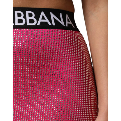 Dolce & Gabbana Pink Rhinestone Embellished Logo Mini Skirt