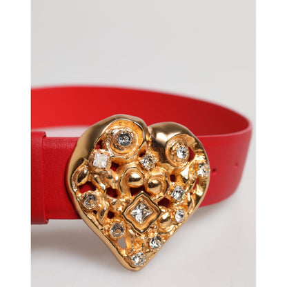 Dolce & Gabbana Red Calf Leather Embellished Metal Buckle Belt
