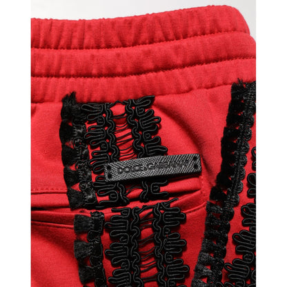 Dolce & Gabbana Red Embroidered Casual Cropped Trouser Pants