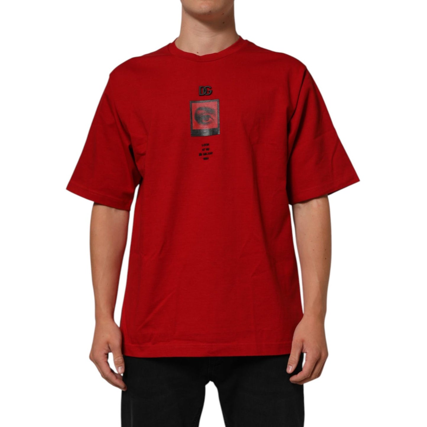 Dolce & Gabbana Red Logo Eye Print Cotton Short Sleeve T-shirt