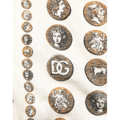 Dolce & Gabbana Silk Ivory Coin Print Logo Men Polo T-shirt