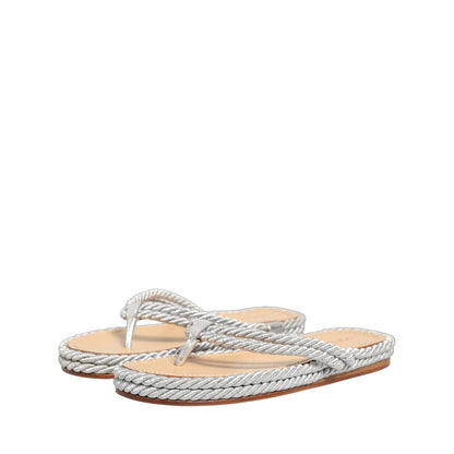 Dolce & Gabbana Silver Rope Slides Sandals Flip Flops Shoes