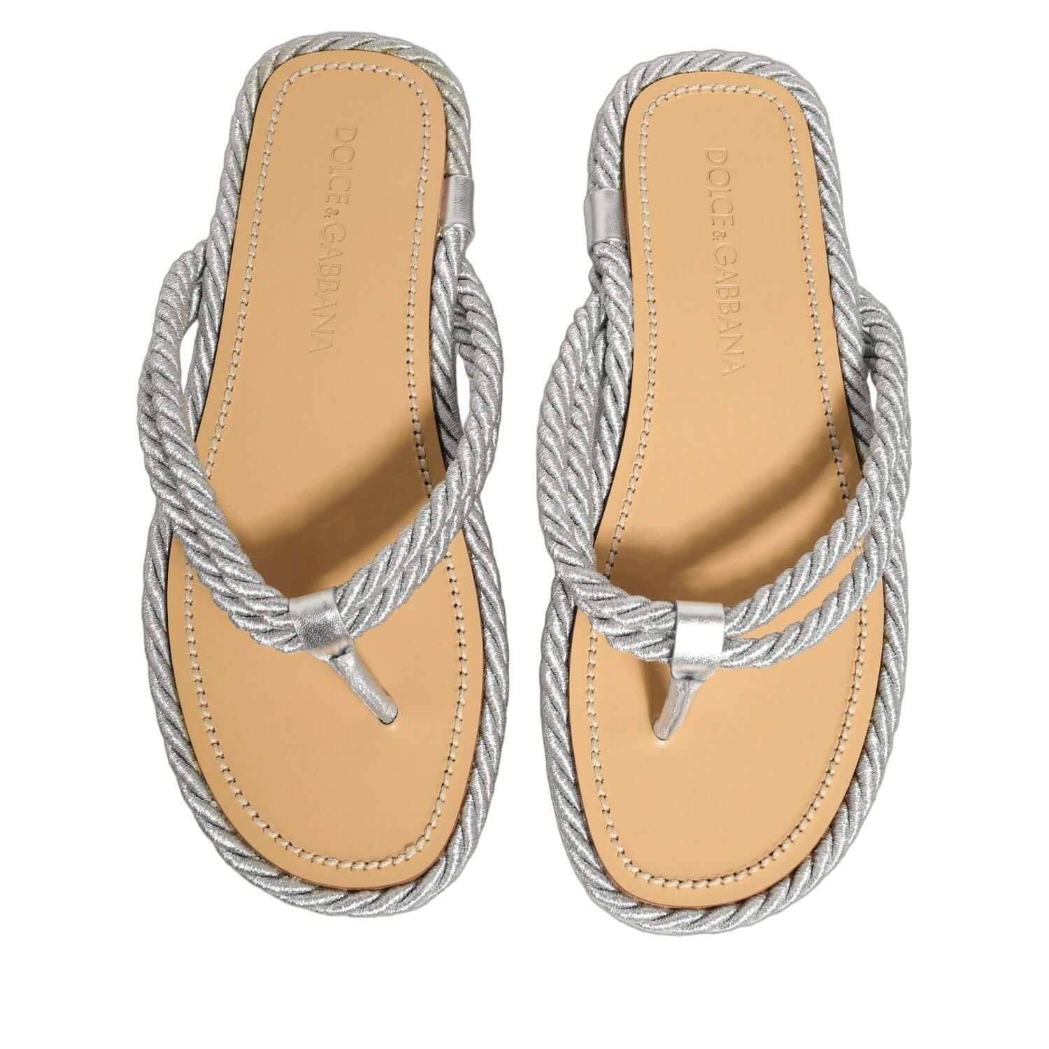 Dolce & Gabbana Silver Rope Slides Sandals Flip Flops Shoes