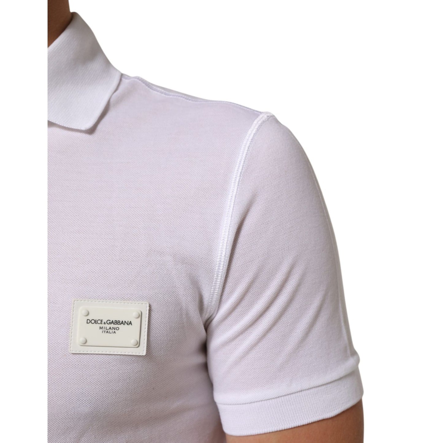 Dolce & Gabbana White Collared Short Sleeves Polo T-shirt with logo and button closure, featuring a classic fit made from 100% cotton.