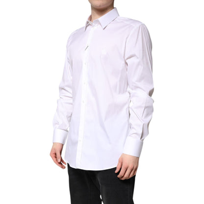 Dolce & Gabbana White Cotton Collared GOLD FormalDress Shirt
