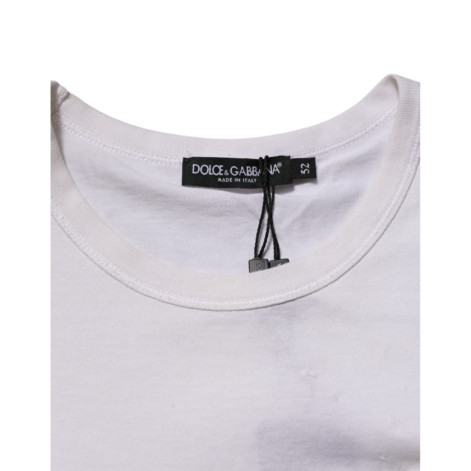 Dolce & Gabbana White Cotton Logo Patch Crew Neck Men T-shirt