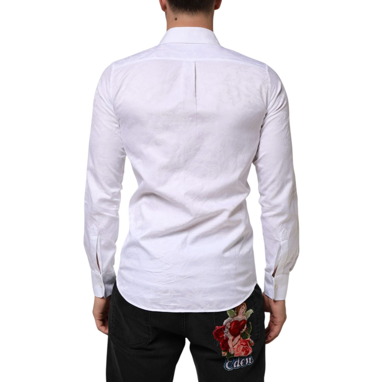 Dolce & Gabbana White Cotton MARTINI Paisley Jacquard Shirt