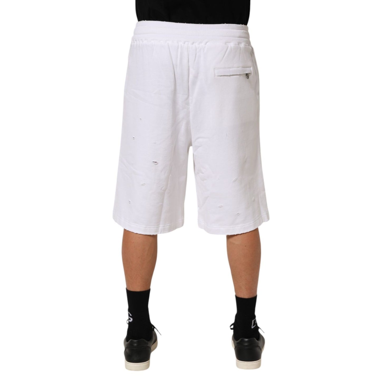 Dolce & Gabbana White Cotton Ripped Bermuda Sweatpants Shorts