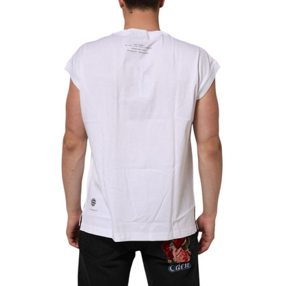 Dolce & Gabbana White Cotton Sleeveless Printed Tank T-shirt