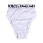 Dolce & Gabbana white high-waist cotton stretch panty with logo band, offering comfort and elegance, made in Italy.