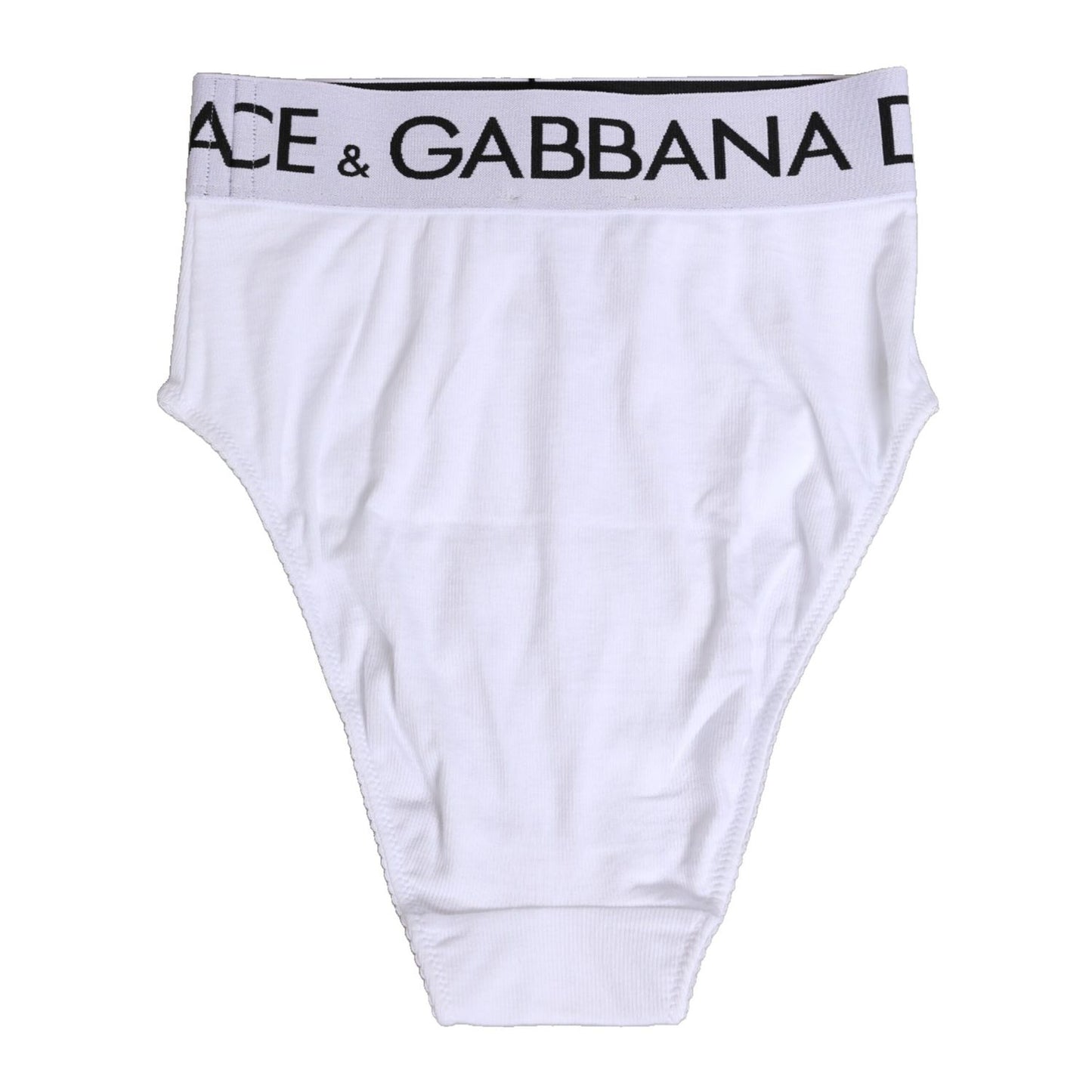 Dolce & Gabbana white cotton stretch high-waist panty with logo, featuring soft breathable fabric for comfort and a smooth fit.